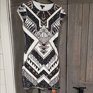 Express Black and White Sequin Mini Dress